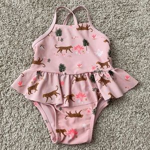 Old navy cheetah pink ruffle swim bathing suit girls size 6-12M